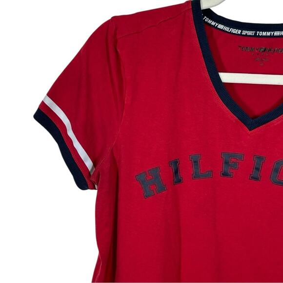 Vintage Tommy Hilfiger Sport Red Ringer V-Neck Tee Y2K Size M - Picture 5 of 11